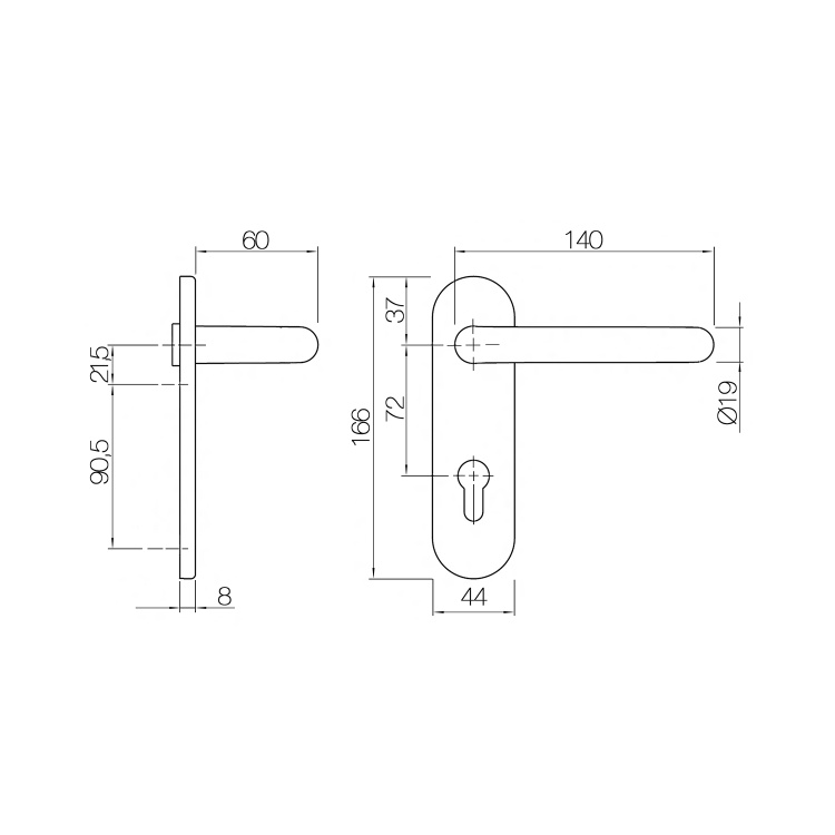 Ручка дверная на планке DOORLOCK 038KP/F-S9 PZ72 для противопожарных дверей